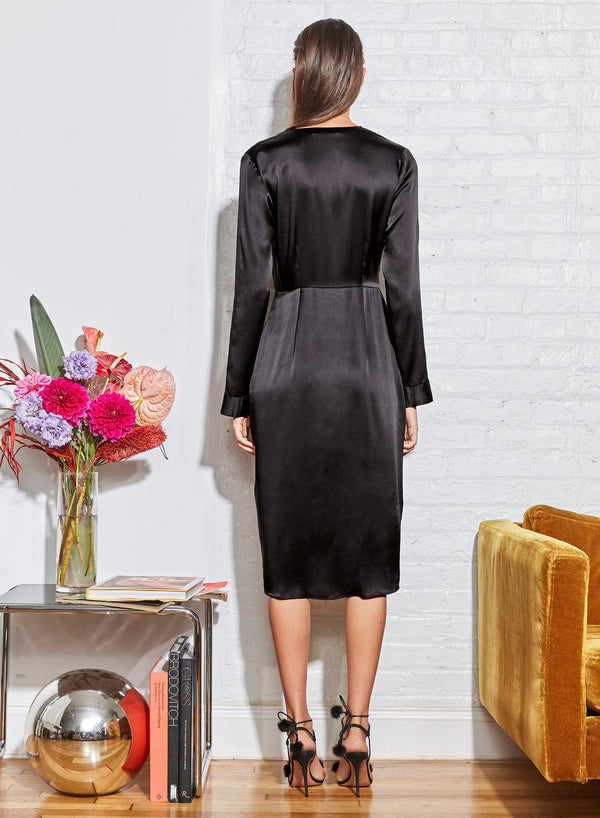 Black - Washable Silk Wrap Robe | Fleur du Mal - DEMO