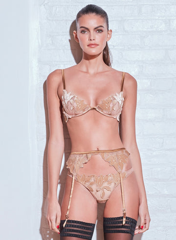 Gold - Velvet Lily Embroidery Garter Belt | Fleur du Mal - DEMO