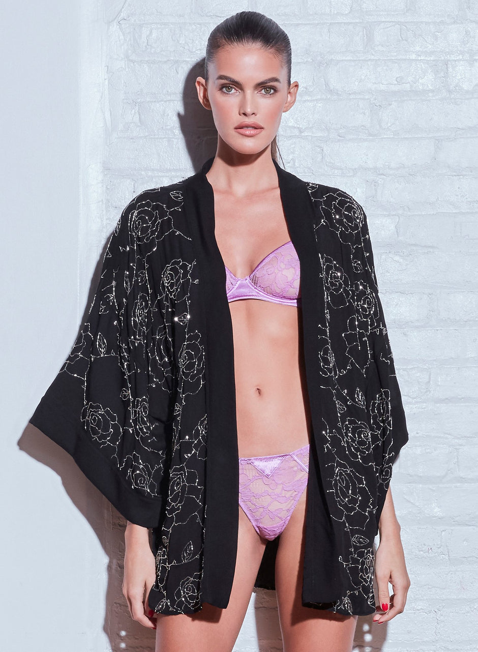 Black - Rose Beaded Kimono | Fleur du Mal - DEMO