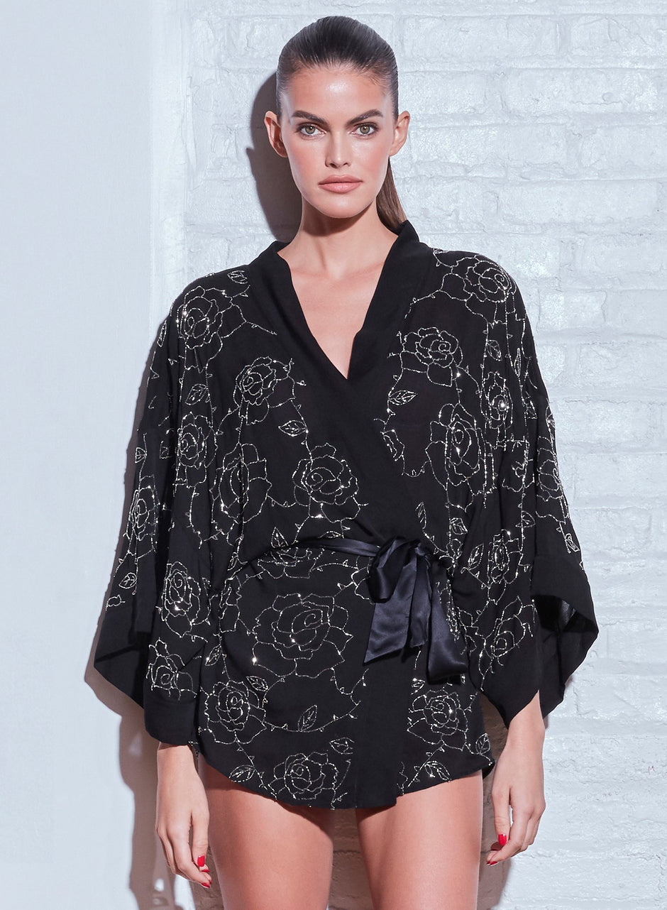 Black - Rose Beaded Kimono | Fleur du Mal - DEMO