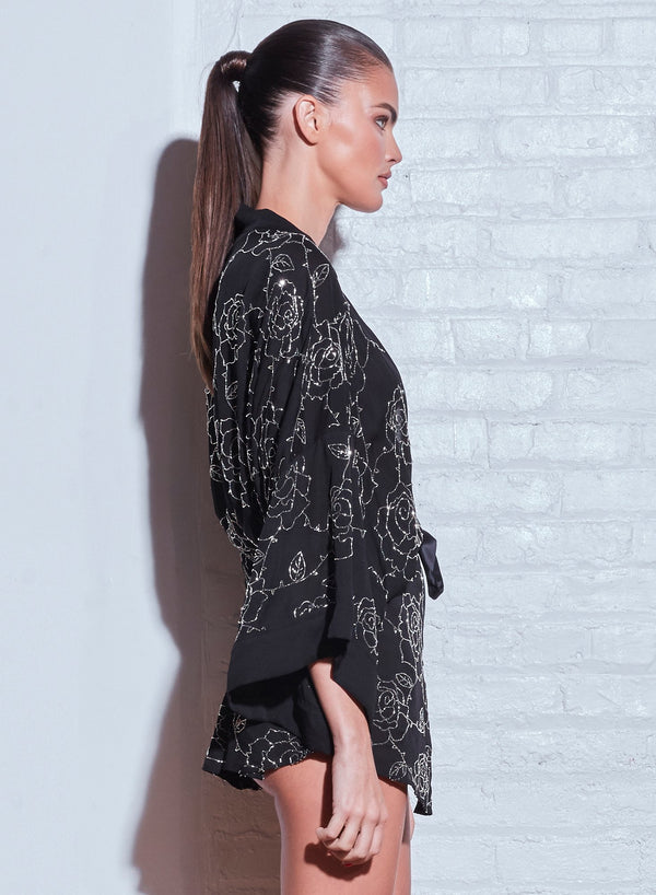 Black - Rose Beaded Kimono | Fleur du Mal - DEMO