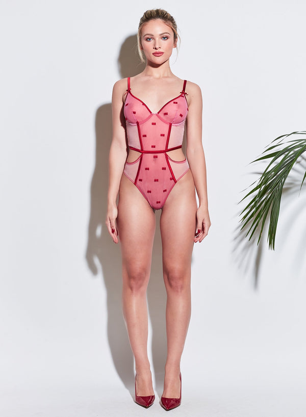 Bisou/rouge - Bow Embroidery Bodysuit | Fleur du Mal - DEMO