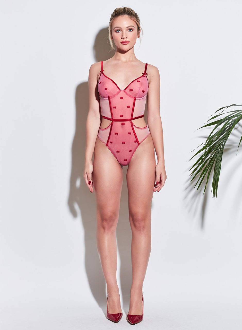 Bisou/rouge - Bow Embroidery Bodysuit | Fleur du Mal - DEMO