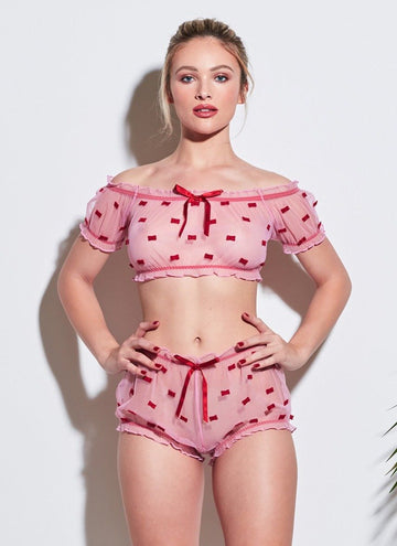 Bisou/rouge - Bow Embroidery Ruched Shorts | Fleur du Mal - DEMO