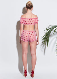 Bow Embroidery Ruched Top