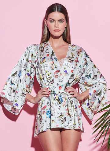 Ivory mushroom print - Angel Sleeve Robe | Fleur du Mal - DEMO