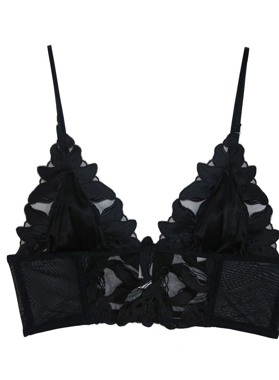 Black - Lily Embroidery Longline Triangle Bra | Fleur du Mal - DEMO