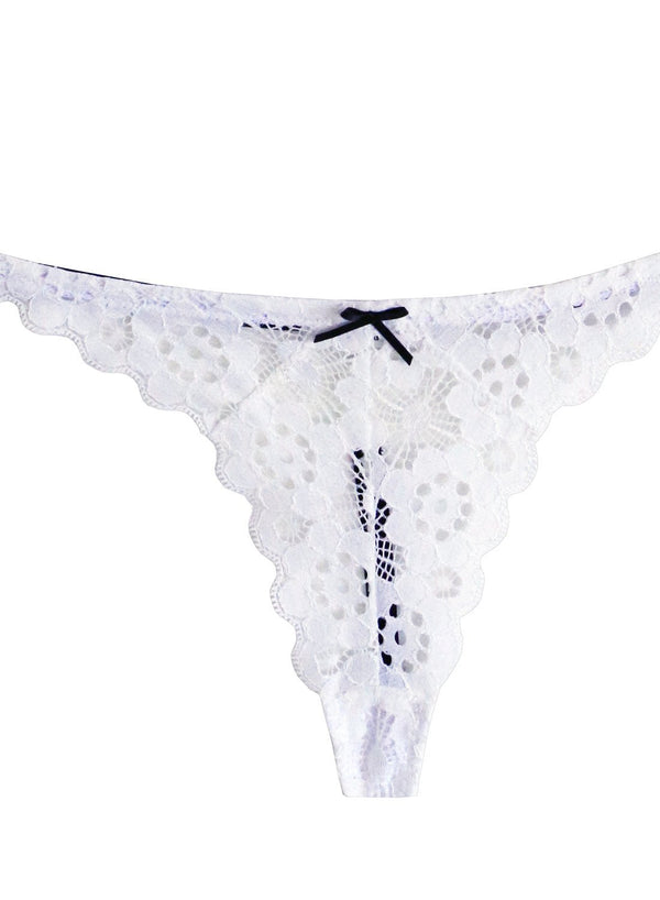 White - Crochet Lace Slim Thong | Fleur du Mal - DEMO