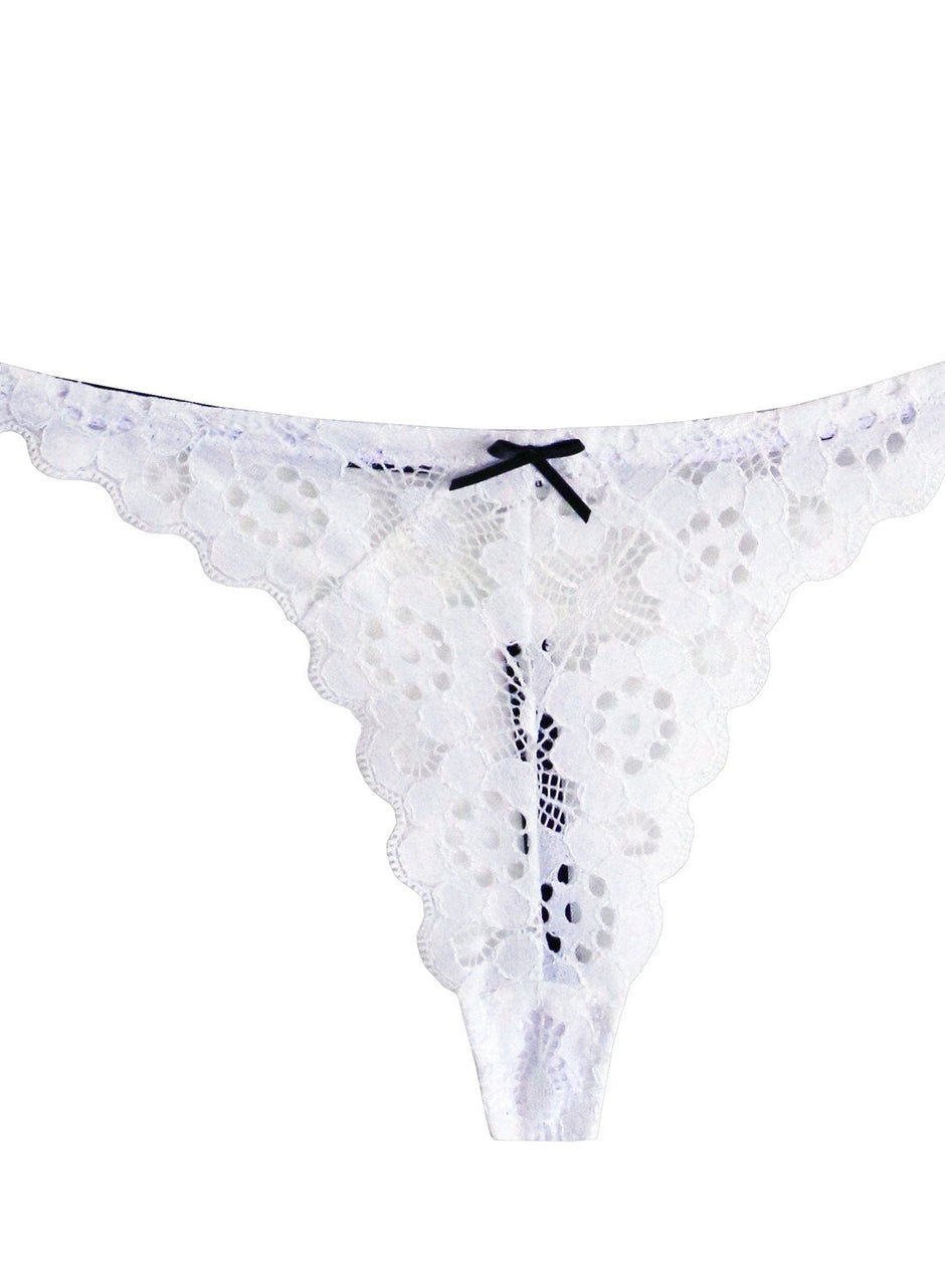 White - Crochet Lace Slim Thong | Fleur du Mal - DEMO