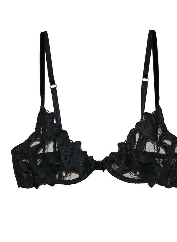 Black - Lily Embroidery Plunge Demi Bra | Fleur du Mal - DEMO