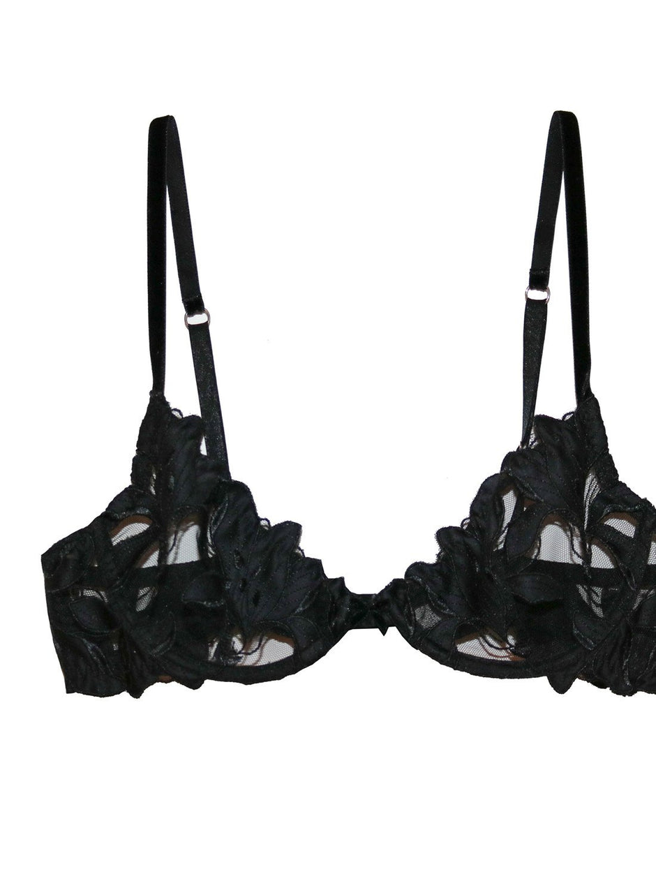 Black - Lily Embroidery Plunge Demi Bra | Fleur du Mal - DEMO