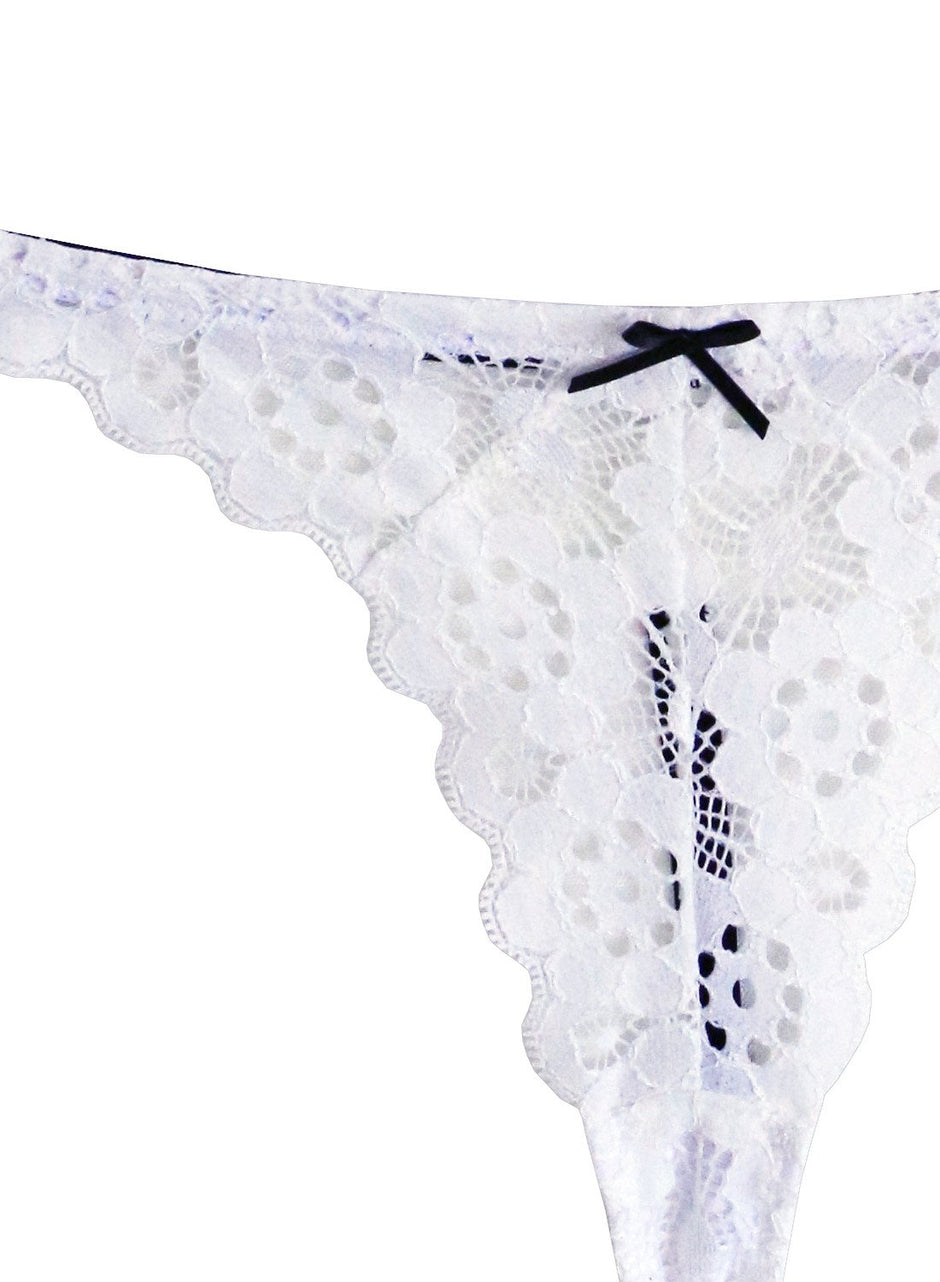 White - Crochet Lace Slim Thong | Fleur du Mal - DEMO