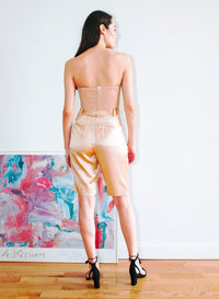 Twill & Mesh Strapless Bustier Top