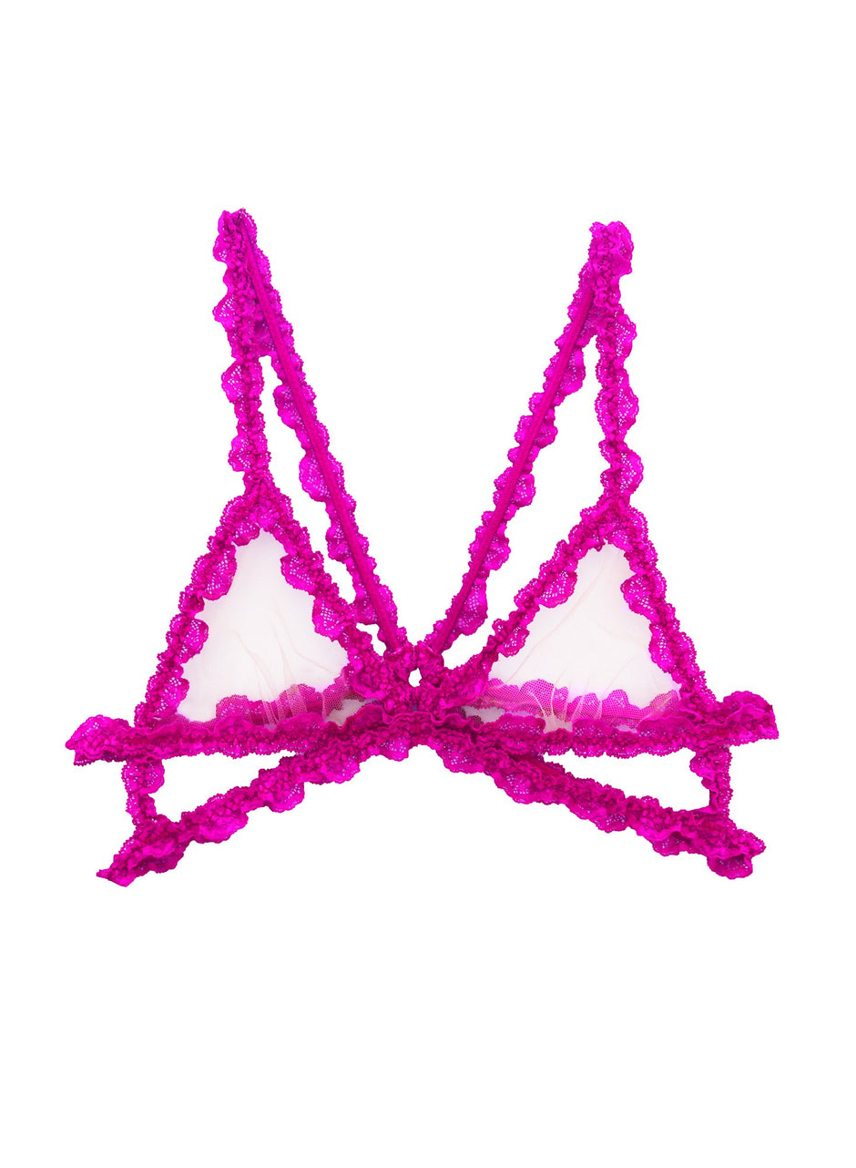 Fuchsia - Lace Bondage Triangle Bra | Fleur du Mal - DEMO