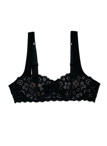 Black - Crochet Lace Balconette Bra | Fleur du Mal - DEMO