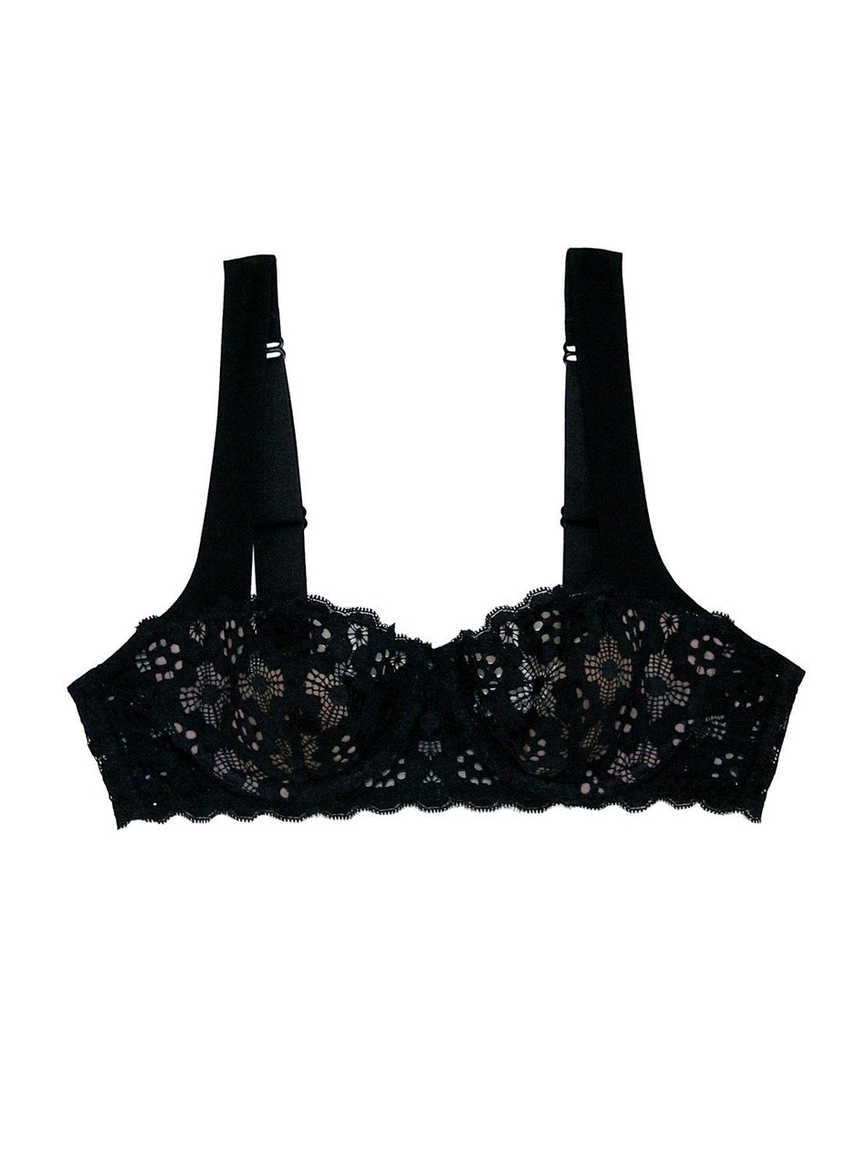 Black - Crochet Lace Balconette Bra | Fleur du Mal - DEMO
