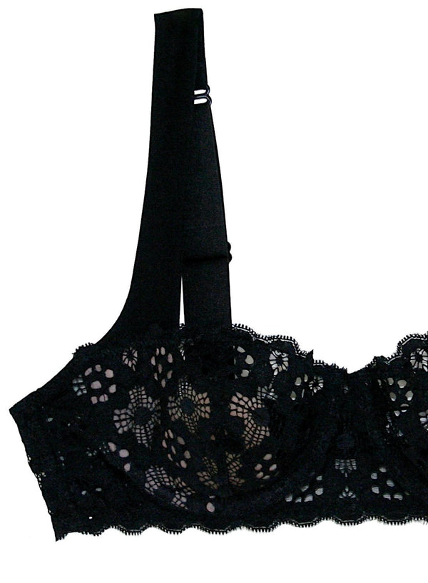 Black - Crochet Lace Balconette Bra | Fleur du Mal - DEMO
