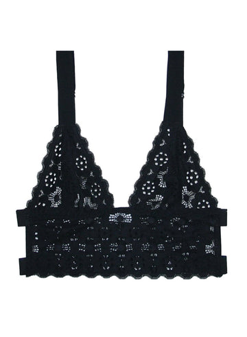 Black - Crochet Lace Longline Triangle Bra | Fleur du Mal - DEMO