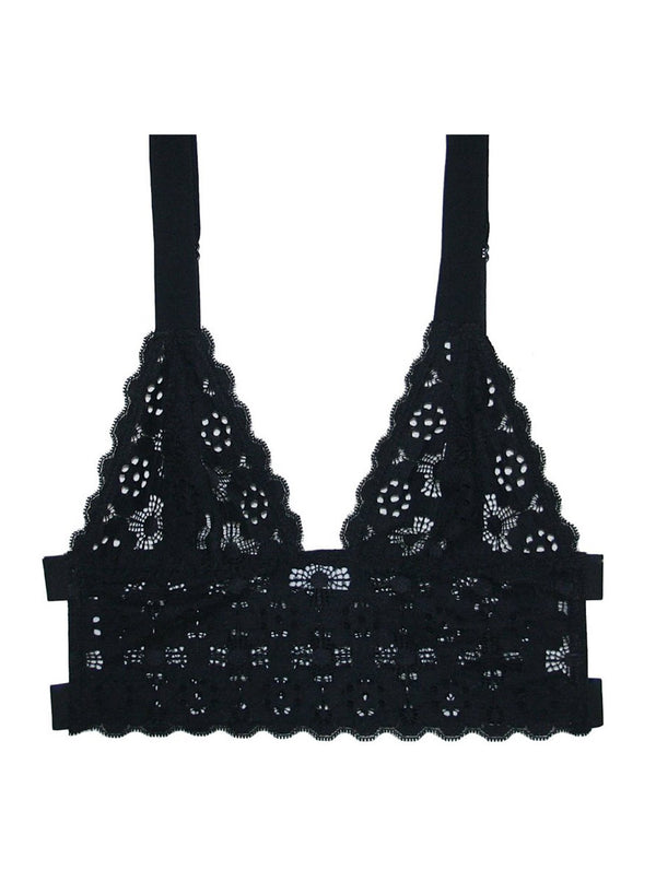 Black - Crochet Lace Longline Triangle Bra | Fleur du Mal - DEMO