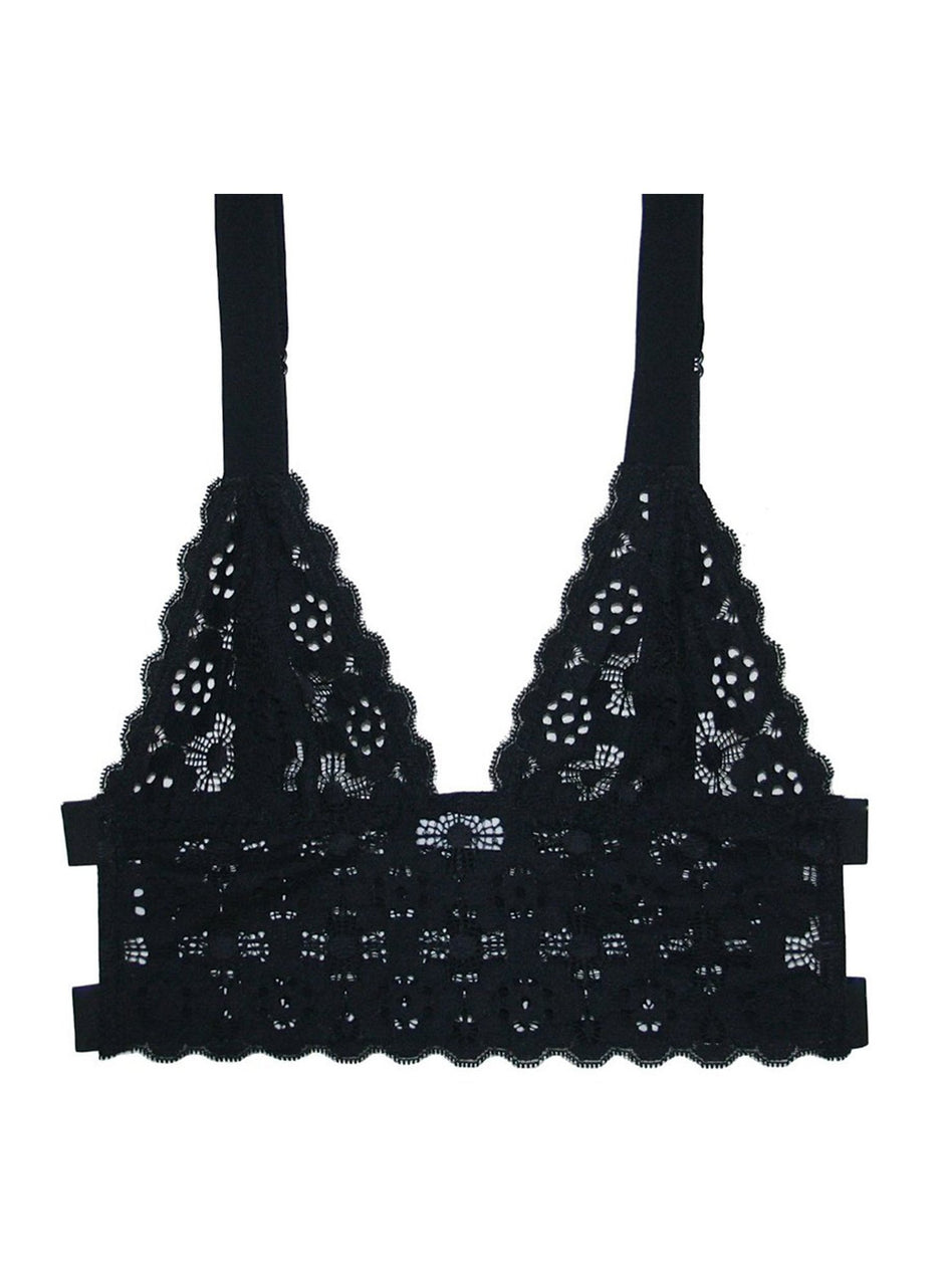 Black - Crochet Lace Longline Triangle Bra | Fleur du Mal - DEMO