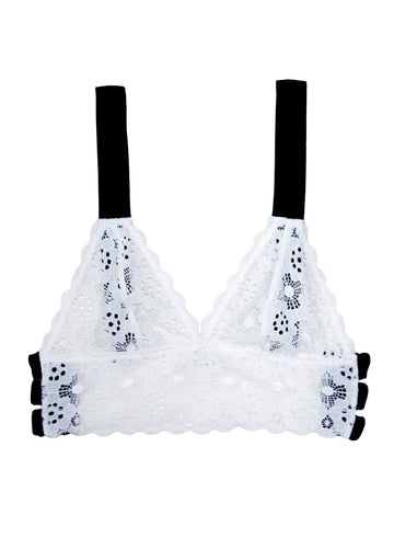 White - Crochet Lace Longline Triangle Bra | Fleur du Mal - DEMO