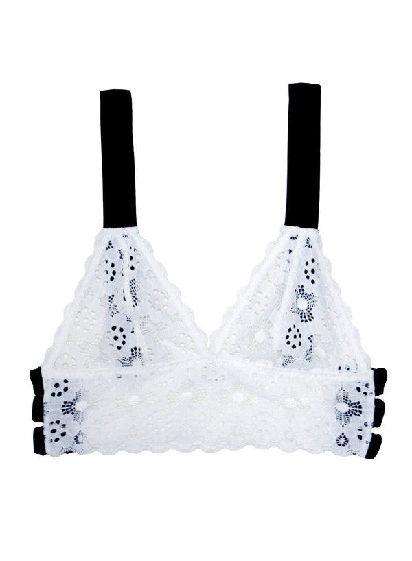 White - Crochet Lace Longline Triangle Bra | Fleur du Mal - DEMO