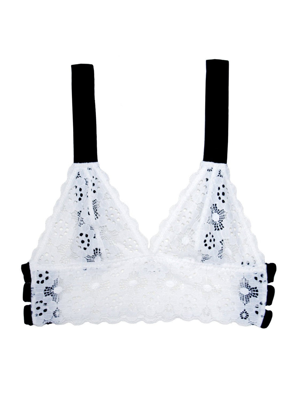 White - Crochet Lace Longline Triangle Bra | Fleur du Mal - DEMO