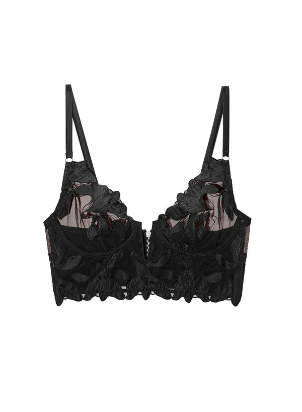 Black - Lily Embroidery Longline Demi Bra | Fleur du Mal - DEMO