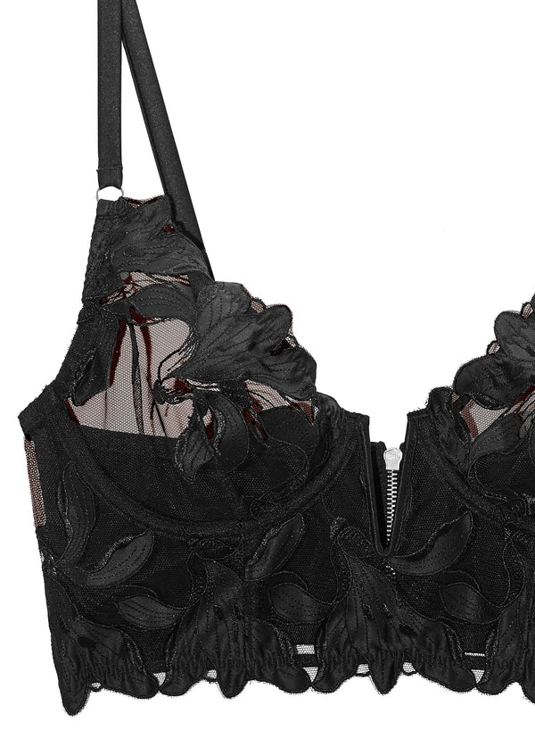 Black - Lily Embroidery Longline Demi Bra | Fleur du Mal - DEMO