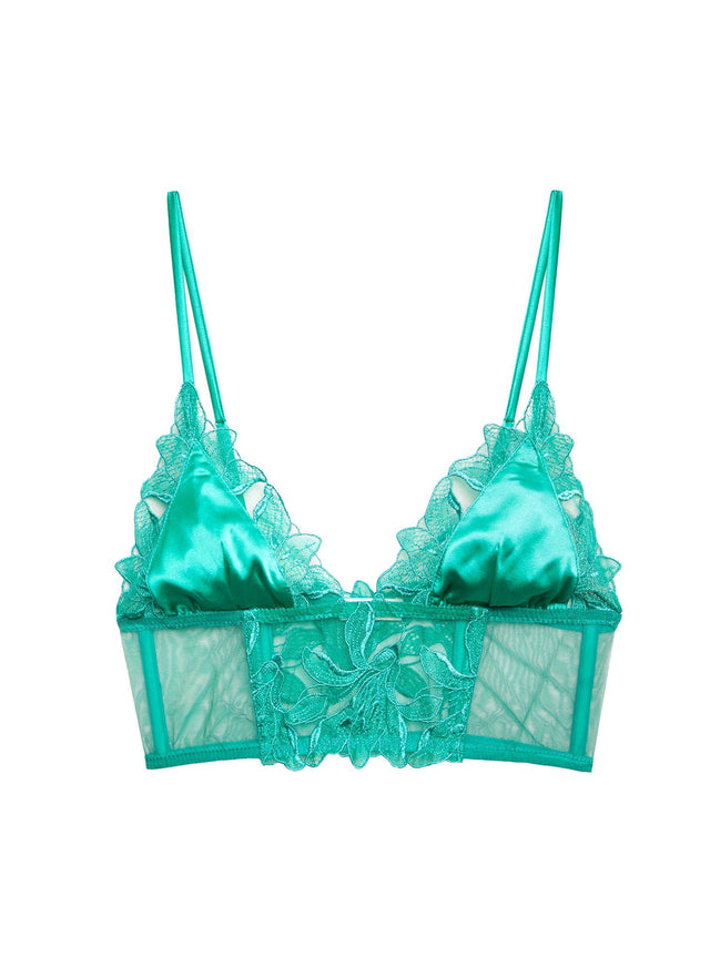 Emerald - Lily Embroidery Longline Triangle Bra | Fleur du Mal - DEMO