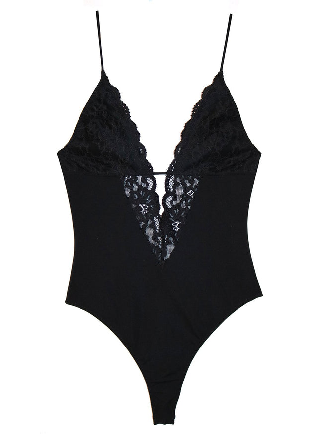 Black - Charlotte V-Neck Bodysuit | Fleur du Mal - DEMO