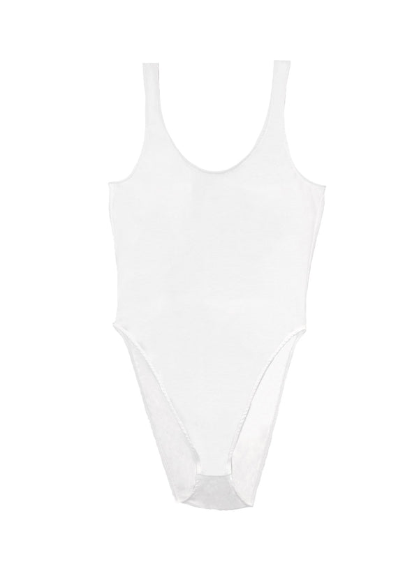 White - Scoop Neck High Leg Cotton Bodysuit | Fleur du Mal - DEMO
