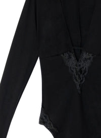 Chateau Lace Trim Long Sleeve V-Neck Bodysuit