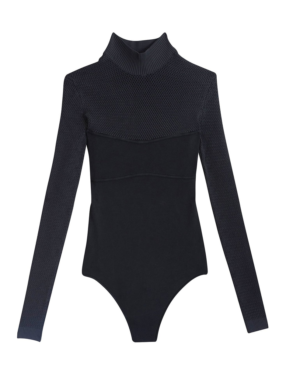 Black - Pointelle Knit Bodysuit | Fleur du Mal - DEMO