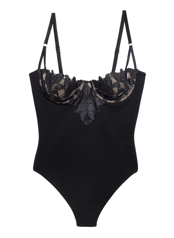Black - Lily Embroidery Balconette Bodysuit | Fleur du Mal - DEMO