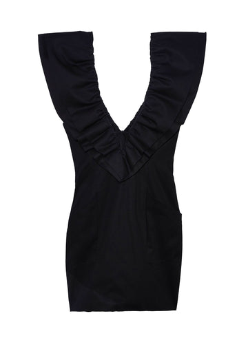 Black - Deep V Ruffle Dress | Fleur du Mal - DEMO