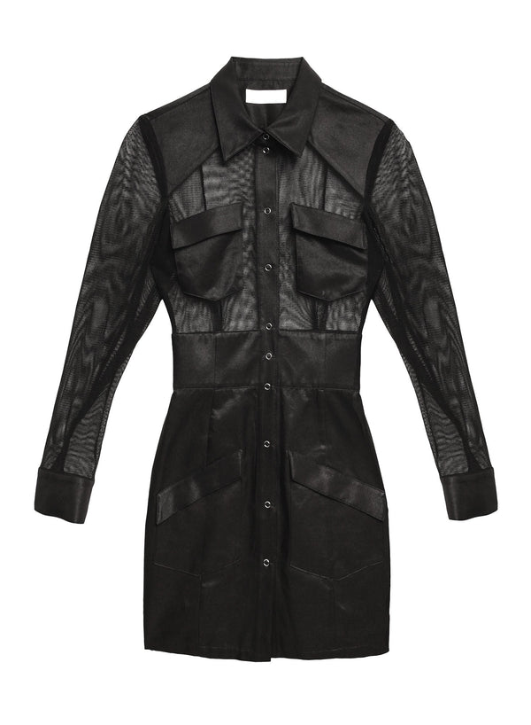 Black - Twill &amp; Mesh Safari Dress | Fleur du Mal - DEMO
