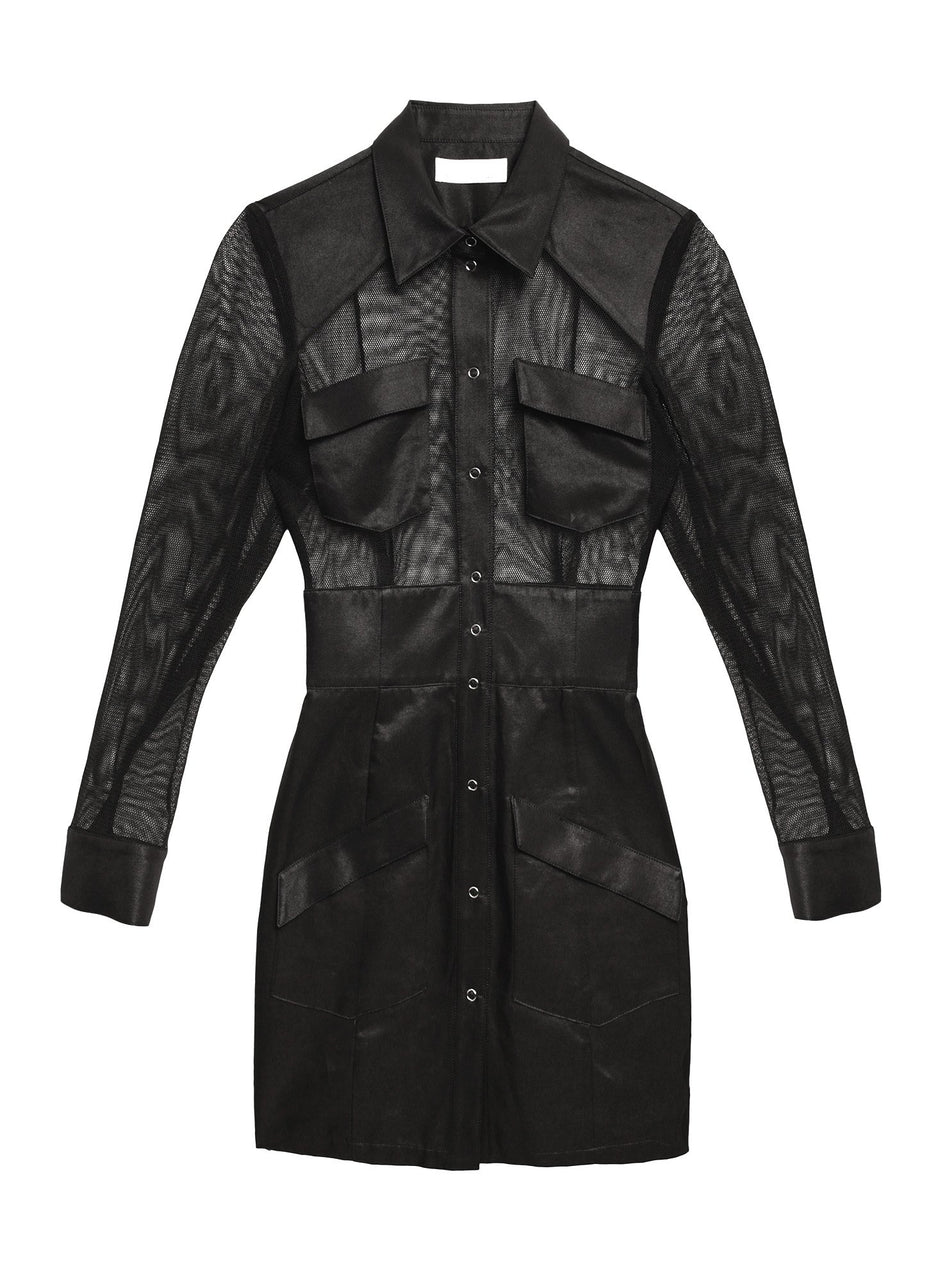 Black - Twill &amp; Mesh Safari Dress | Fleur du Mal - DEMO