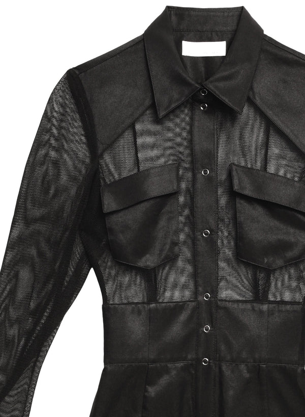 Black - Twill &amp; Mesh Safari Dress | Fleur du Mal - DEMO