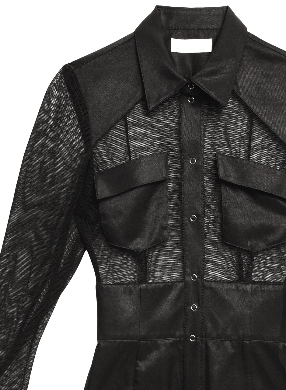 Black - Twill &amp; Mesh Safari Dress | Fleur du Mal - DEMO