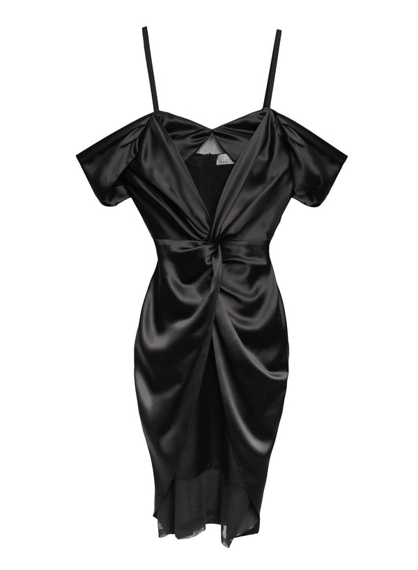 Black - Silk &amp; Mesh Draped Dress | Fleur du Mal - DEMO