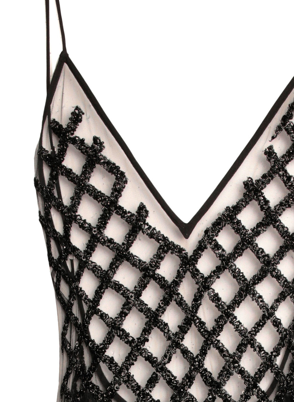 Black - Embroidered Slip Dress with Bodysuit | Fleur du Mal - DEMO
