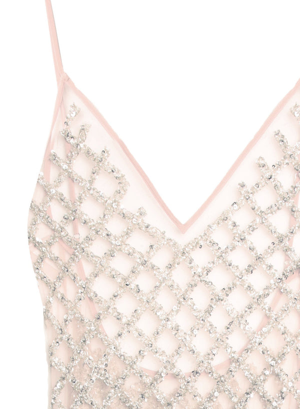 Silver - Embroidered Slip Dress with Bodysuit | Fleur du Mal - DEMO