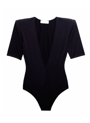 Black - Deep V Jersey Bodysuit | Fleur du Mal - DEMO