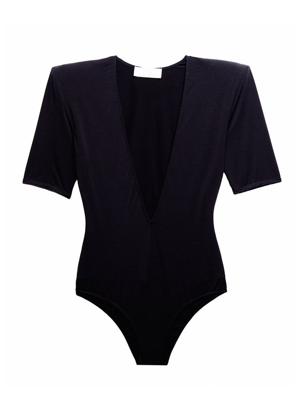Black - Deep V Jersey Bodysuit | Fleur du Mal - DEMO