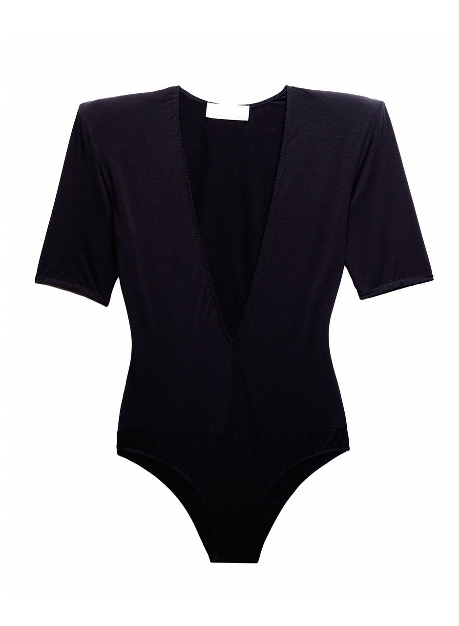 Black - Deep V Jersey Bodysuit | Fleur du Mal - DEMO