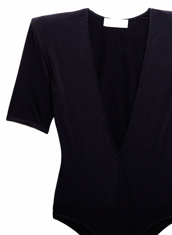 Black - Deep V Jersey Bodysuit | Fleur du Mal - DEMO