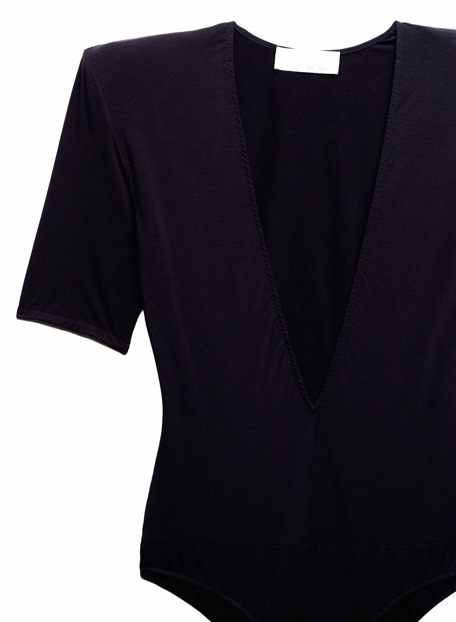 Black - Deep V Jersey Bodysuit | Fleur du Mal - DEMO