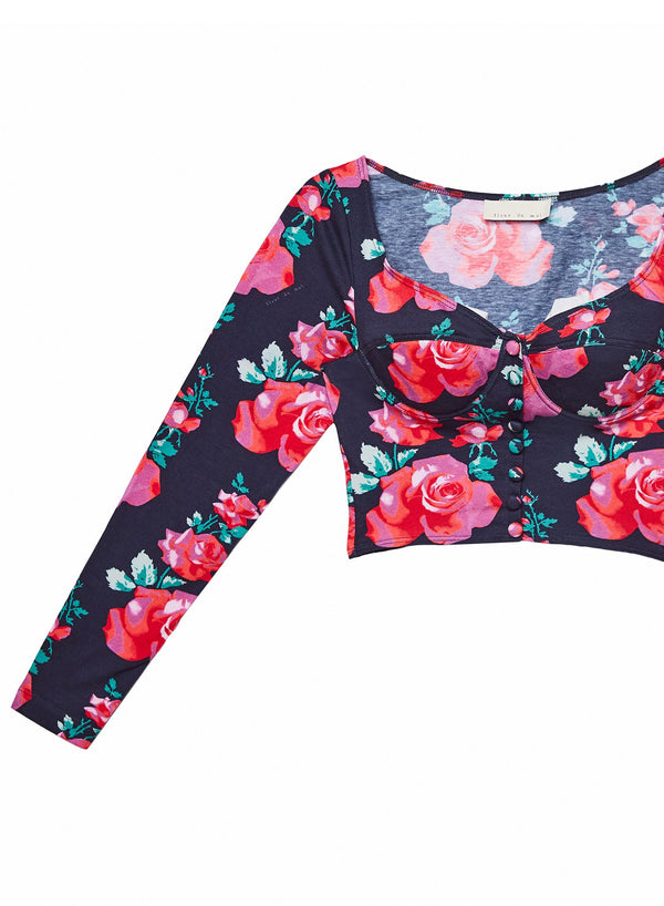 Vintage rose - Long Sleeve Jersey Bra Top | Fleur du Mal - DEMO