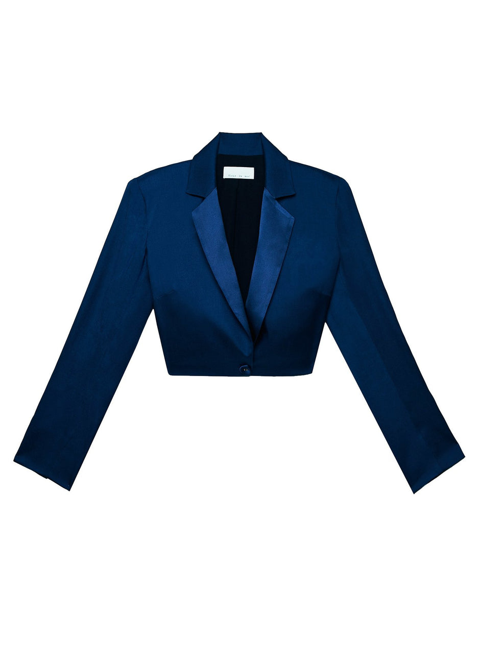 Spring indigo - Silk Cropped Blazer | Fleur du Mal - DEMO